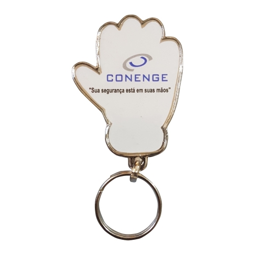 Chaveiro Mão Personalizado – Metal com Resina Epóxi e Banho Níquel-MAJ