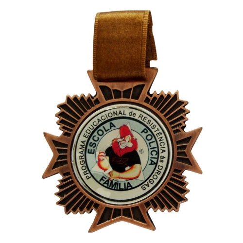 Medalha Cruz de Malta Personalizada em Zamac com Fita de Cetim-MFPC6