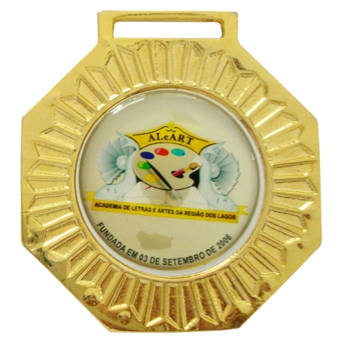 Medalha Oitavada Personalizada 50mm com Resina e Fita de Cetim-MFPC