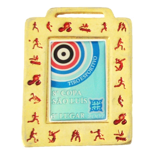 Medalha Retangular Esportiva 60x65mm com Resina Central e Fita de Pescoço-MFPC4