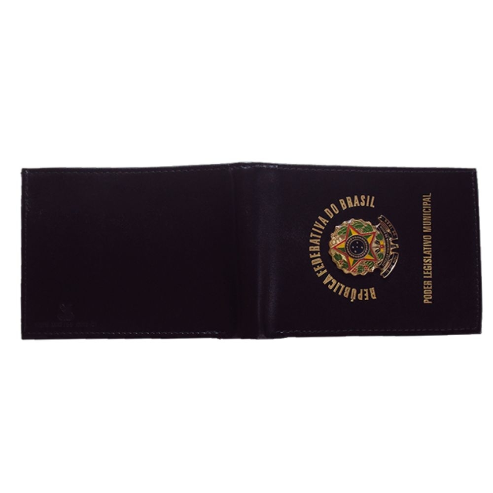 Carteira em Couro com Brasão Personalizado – 2 Partes, Lingueta e Porta-Cheques