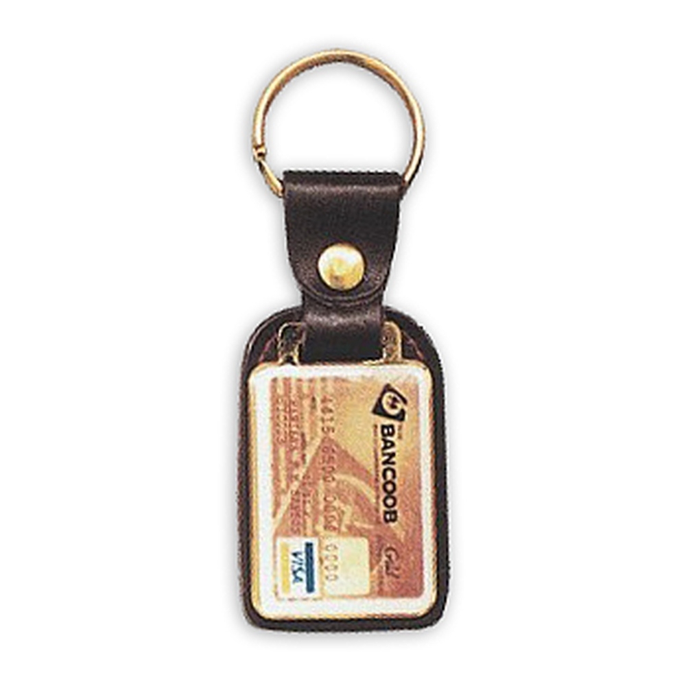 Chaveiro de Couro com Metal Fundido – Resina Vitrificada e Banho Ouro ou Níquel-C4F